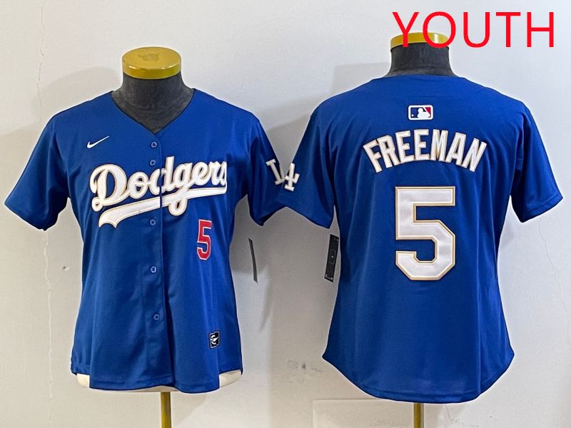 Youth Los Angeles Dodgers 5 Freeman Blue Gold Game 2025 Nike MLB Jersey style 1